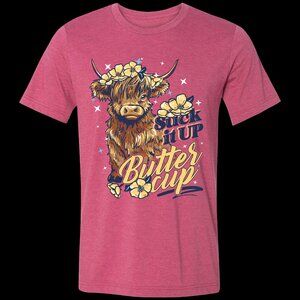 Lulu Mac “Suck It Up Buttercup” Graphic Tee – Highland Cow – Pink